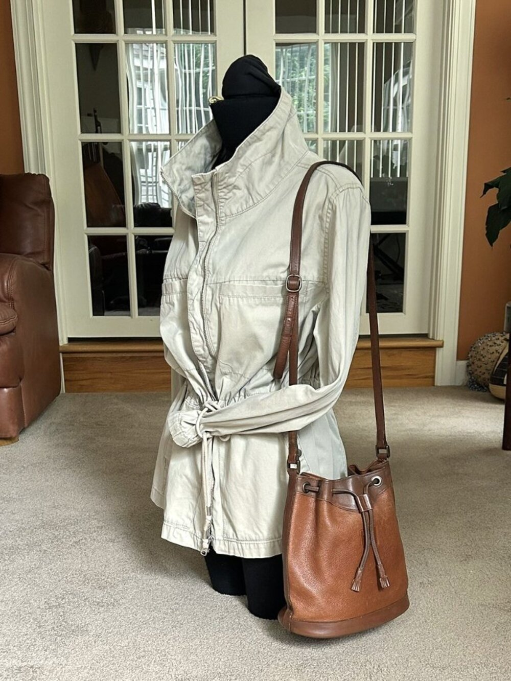 BURBERRY Calfskin Drawstring Bucket Bag, British Tan - Picture 2 of 13